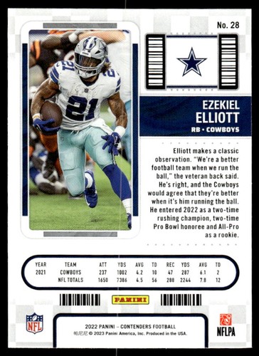 2022 Panini Contenders #28 Ezekiel Elliott - Picture 2 of 2