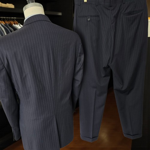Navy Pinstripe Wool Suit 43r 36x32 Hart Schaffner Marx Gold Trumpeter - Picture 17 of 23