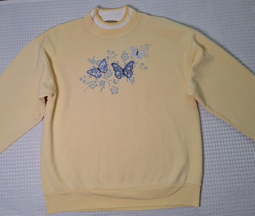 Vintage Butterflies Nature Garden Yellow Pullover Sweater Size L Top Stitch USA - Picture 2 of 9