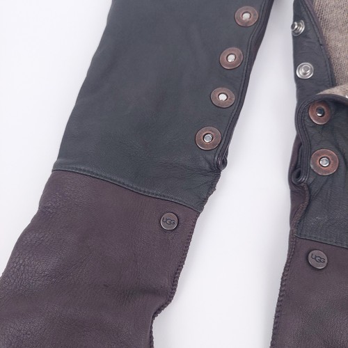 Women’s Brown Leather UGG Gloves Long Cashmere Lined Size M Snap Fastenings - Picture 5 of 14