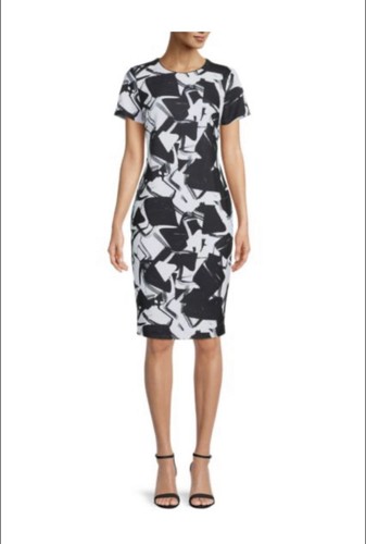 Karl Lagerfeld Womens 8 Dress Scuba Stretch Lined Black & White Knee Length - Picture 9 of 10