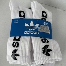 NEW 6 PAIRS ADIDAS MENS CREW SOCKS  CUSHIONED SHOE SIZE 6-12  WHITE/ BLACK