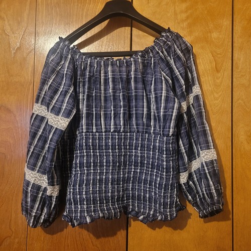 Kimchi blau Urban Outfitters kariert Boho Bauernhaus Cropped Bluse Gr. XL - Bild 6 von 7