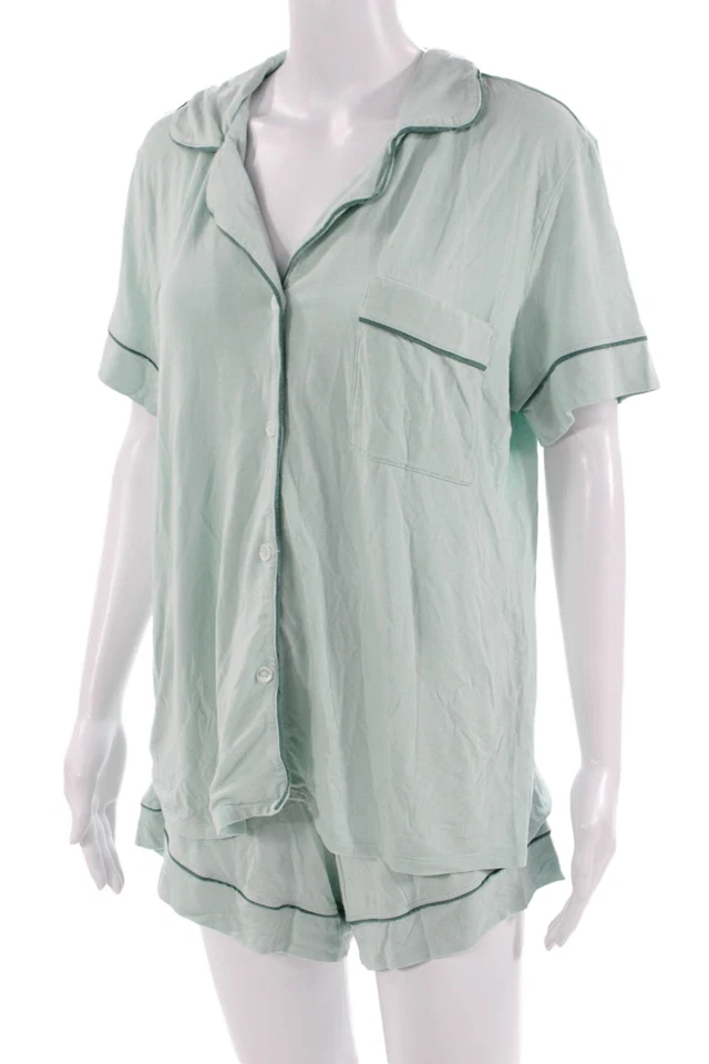 Conjunto de pijama con botones de manga corta verde talla mediana Eberjey para mujer Foto 2 de 4