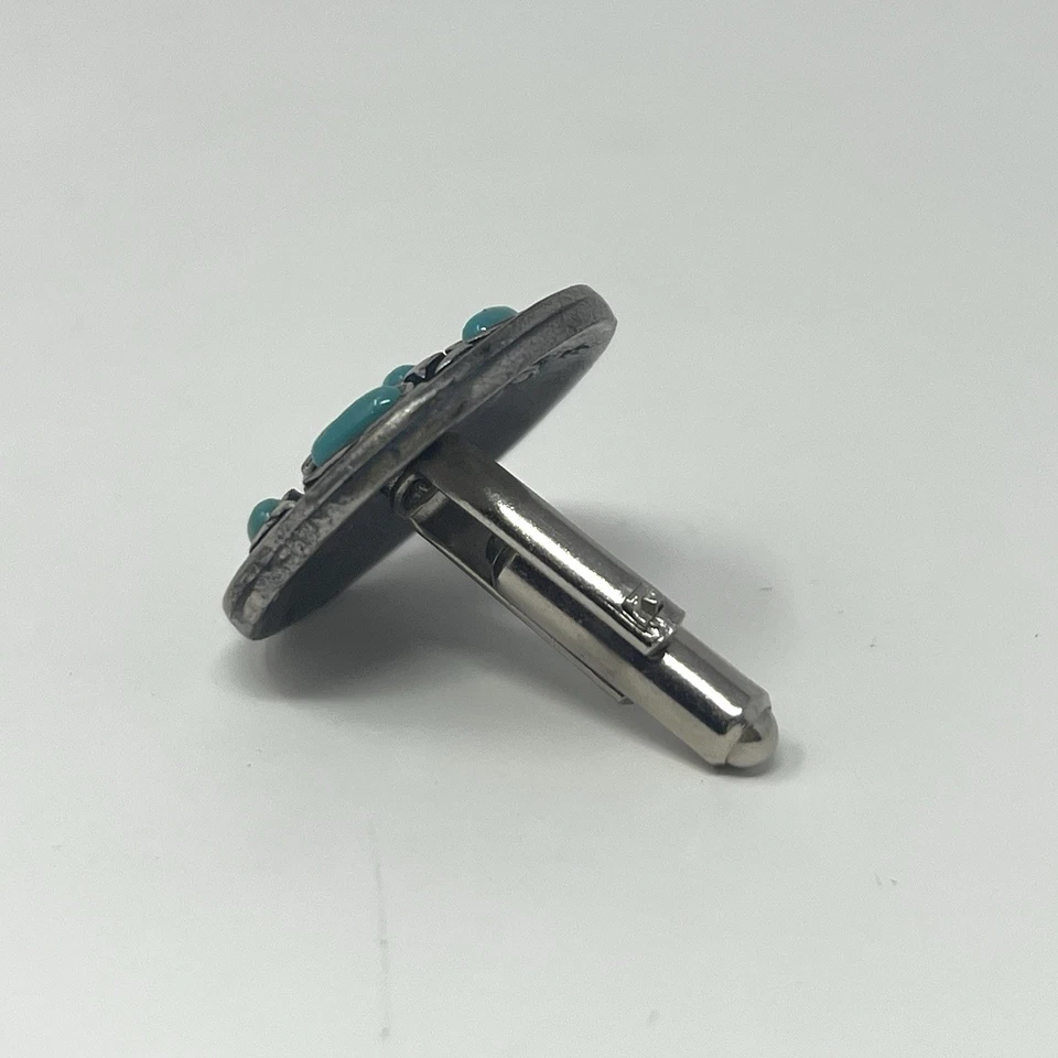 Gemelos individuales vintage pequeños de plata de ley con turquesa Foto 2 de 4