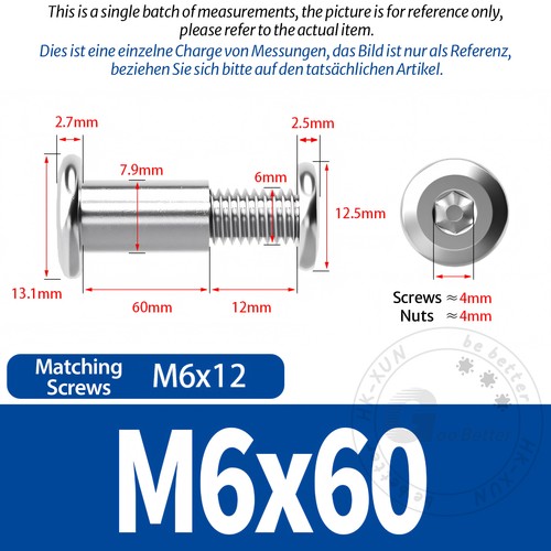 FURNITURE CONNECTOR BOLTS & CAP NUTS, FLAT HEAD ALLEN KEY SCREWS STAINLESS STEEL - Picture 57 of 93