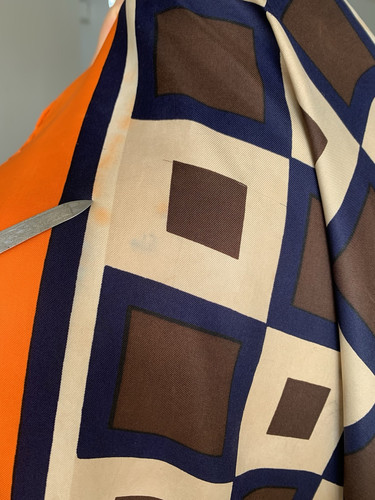 Yves Saint Laurent 100% Silk Scarf 34"x32" Geometric Print Has Stain #A25 - Picture 9 of 16