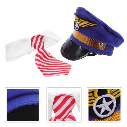 1 Set Pet Pilot Costume Set- Embroidered Dog Cosplay Cap & Tie - For Cats - Picture 3 of 12