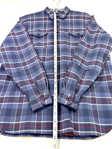 Vtg Polo Ralph Lauren Heavy Flannel Shirt Mens M Blue Tartan Plaid Elbow Patch - Picture 6 of 9