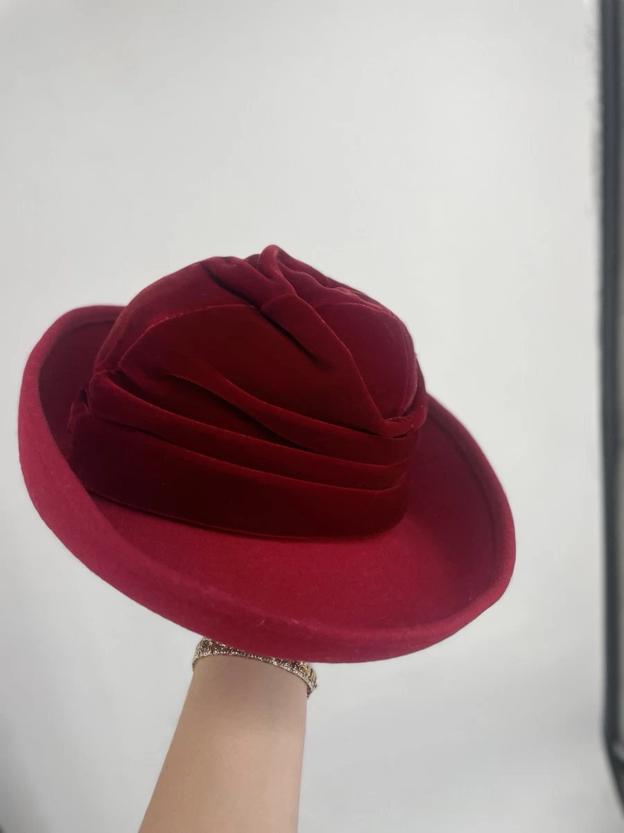 Vintage Circa 1940 Ko-San New York Wine Red Velvet Felt Bow Tilt Cocktail Hat Cocktail Original Vintage Hats for Women for sale | eBay main image 2