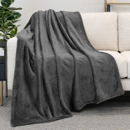 Premium Flannel Fleece Bed Throw Blanket for Sofa Couch | Charcoal Dark Grey - Picture 5 of 10