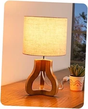  14.6" Modern Table Lamp, Rose Wood Tripod Nightstand Lamp for Art Deco