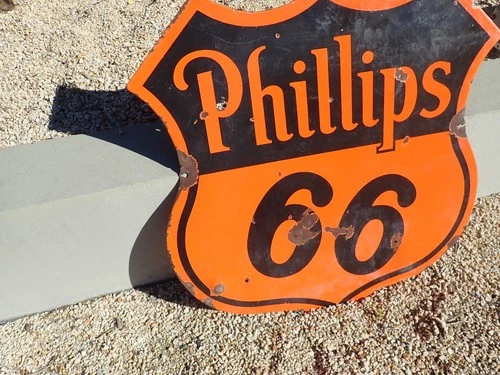 Vintage Phillips 66 Two-Sided Porcelain Sign 29 x 30 Veribrite Sign Gas & Oil