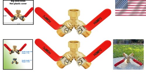 Brass Garden Hose Y Splitter - Durable 2-Way Valve with Stainless Steel Handle - Picture 2 of 10