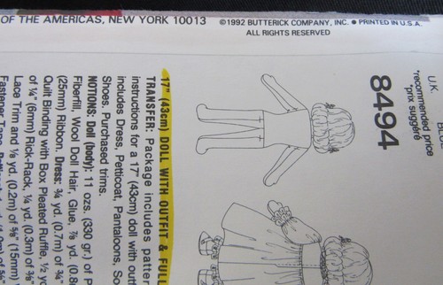 Vogue Craft Pattern 8494 for 17" Doll & Outfit Madame Alexander Transfer UNCUT - Picture 3 of 4