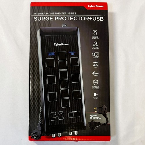 CyberPower HT1206UC2RC1 Surge Protector + USB 12-Outlet 2880J Home Theater New - Picture 1 of 5