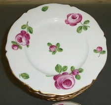 8 Antique Chas Field Haviland Rose Porcelain Salad Plates - 7 1/8"