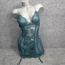 Victoria Secret Lace Corset Lingerie Teddy Bodysuit Green Corset Back 34D