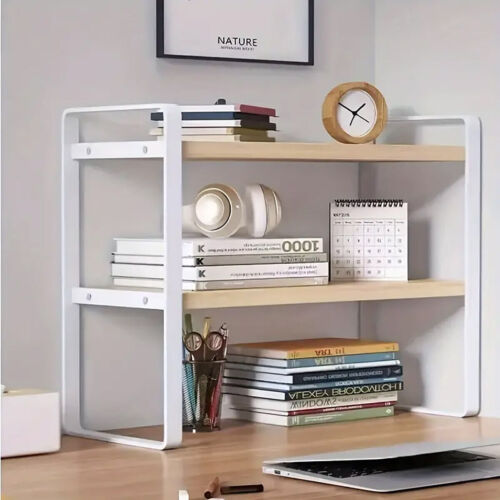 Adjustable Height Multi-Layer Desktop Bookshelf Home Office Floor Organizer Rack - Picture 3 of 17