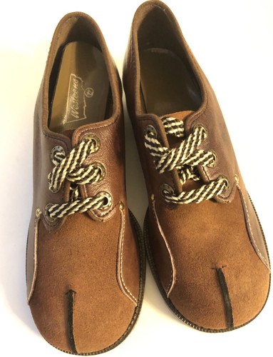 Vintage Mid Century Westeens Boys Size 2 M Brown Leather Suede Oxfords Shoes - Picture 6 of 8
