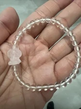 Natural  Pink Rose Quartz Cute My Melody 5mm white crystal Bracelet 6.5” / 7”