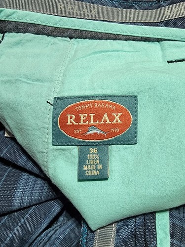 Pantalones Cortos TOMMY BAHAMA Lino Frente Plano-Para Hombre 36-Azul/Aqua Plaid-¡Excelente!-Relájate - Imagen 1 de 5