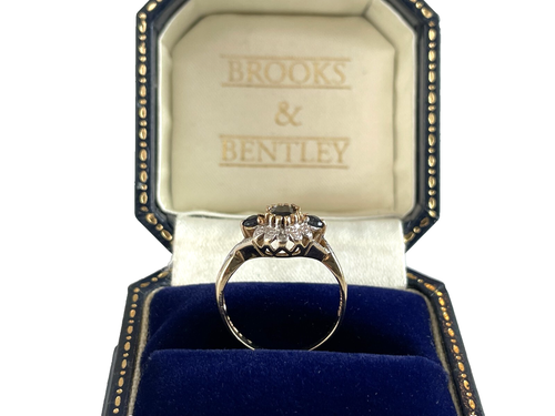 Anillo de zafiros y diamantes de oro de 9 quilates con diamantes y zafiros trilogía anillo vintage - talla M - Imagen 6 de 18