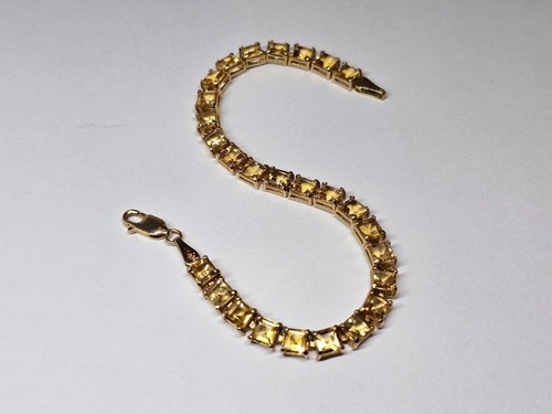 14k gold citrine tennis bracelet, square cut gems, 6 3/4 inch overall length - Picture 7 of 17