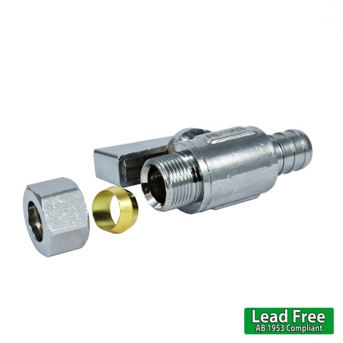 Válvula de bola OD 1/2"" PEX x 3/8"" OD engarce recto - Apagados SIN PLOMO 1/4 parada de giro - Imagen 2 de 4