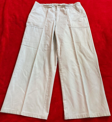 EDDIE BAUER Damen Bundfalten Hose Gr 42 Hell Beige mit Gummizug