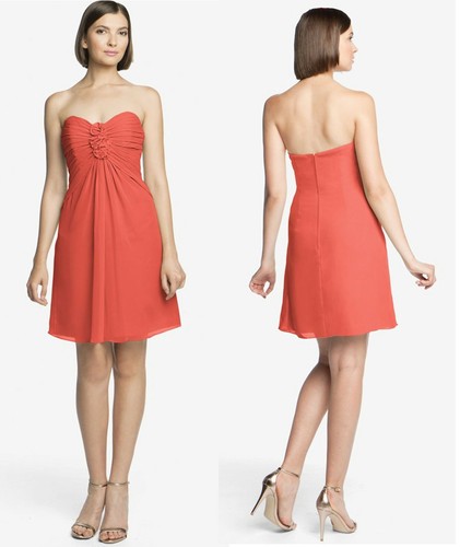 NWT G&G 558 Designer Chiffon Strapless Short Bridal Party Prom Dress CORAL~14 - Picture 10 of 10