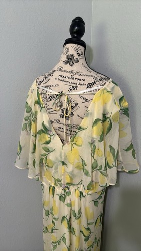 Vero Moda Curve Lined Lemon Cape Dress Double V-Neck Flowy Sleeves Size 22 - Picture 7 of 20
