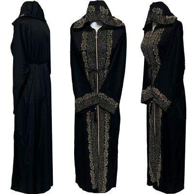 Luxury Women Nida Hooded Stone Works Abaya Jalabiya Arab Long Dress