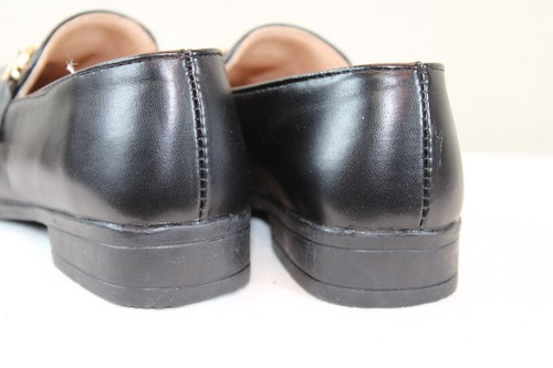 Boys Simple Black leather Size 7 dress loafers wedding shoes Gold bit buckle - Picture 2 of 5