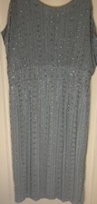 Mac Duggal Slate Blue Beaded Empire Waist Column Midi Cocktail Dress Sz 20