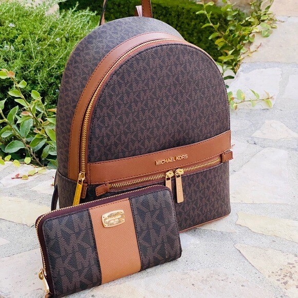 Rhea medium striped logo and hotsell leather backpack