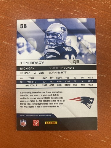Tom Brady 2011 Panini Absolute Memorabilia #58 PATRIOTS NFL - Bild 3 von 3