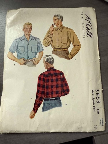 Mccalls 5863 40s Era Mens Shirts Retro Vintage Sewing pattern Small Sz 14-14 1/2 - Picture 1 of 3