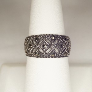 925 Sterling Silver Real Marcasite Gemstone Openwork Ring Size 8.5