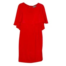 Theia Red Silk Dress Womens Size 10 Cape Sleeve