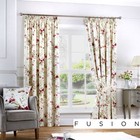 Fusion JEANNIE Red Floral Ready Made Pencil Pleat Curtains & Cushions
