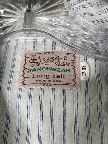 H Bar C Ranchwear Long Tails Western Shirt Mens 17-33 White Striped Pearl Snap - Picture 7 of 11