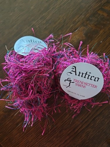 Trendsetter Antico yarn, 2 skeins Cherry Antique Eyelash Pink Polyester Viscose
