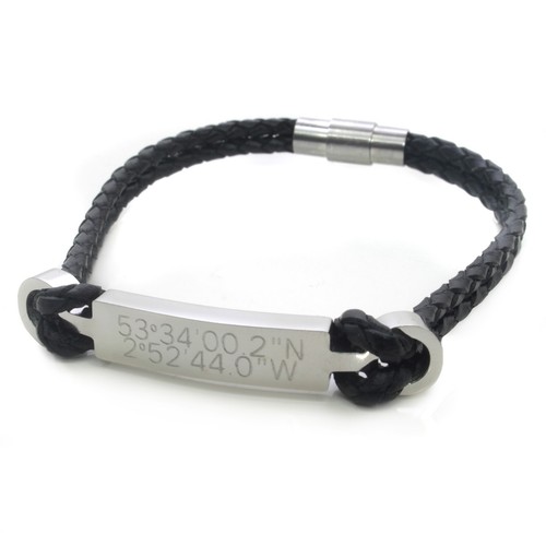 Pulsera de cuero con coordenadas grabadas para hombre caja de coordenadas de barra personalizada - Imagen 14 de 16
