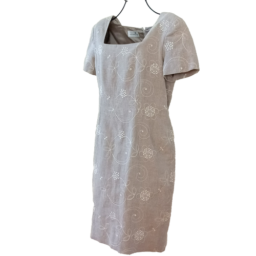 Liz Claiborne Leinen bestickt Kurzarm gefüttert Karriere tailliert Midikleid Gr. 6 - Bild 5 von 14