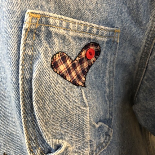 VTG Sun Belt Denim Jean Barn Jacket Angels Stars Appliqué Women’s Size L 90’s - Picture 4 of 15