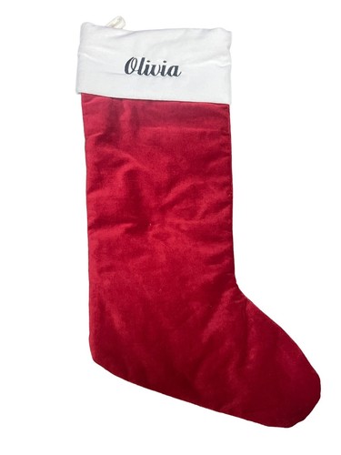 POTTERY BARN CLASSIC VELVET CHRISTMAS STOCKING *OLIVIA* RED IVORY LARGE NEW GIFT - Picture 1 of 2