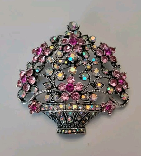 Multi Color Flower Bouquet Brooch/Pendant Rhinestone 2.5" X 2.5" - Picture 2 of 3