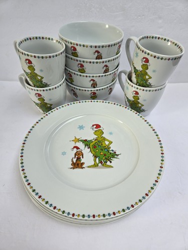 Dr. Seuss Grinch Dinnerware 12 Piece Set Plates, Bowls, Cups, Christmas - Picture 2 of 8