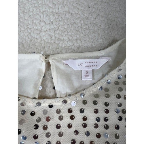 NUEVO CON ETIQUETAS LC Lauren Conrad Top de Lentejuelas Para Mujer Marfil Blusa Camisa Talla Pequeña - Imagen 3 de 9
